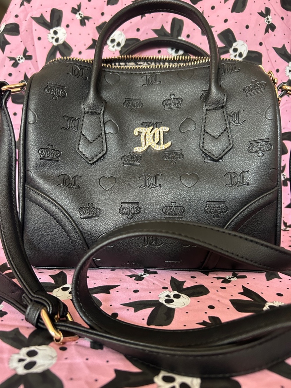 Juicy couture black Crossbody bag purse handles logo hearts
